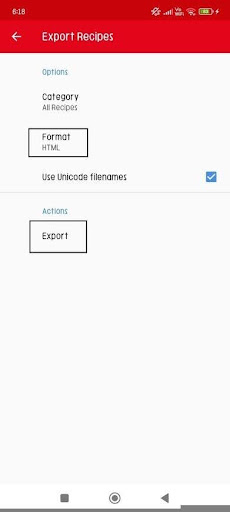 Export Recipes page of Paprika